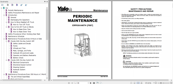 Yale Electric Motor Rider Trucks F807 ERP030035040TH Service Manual 2