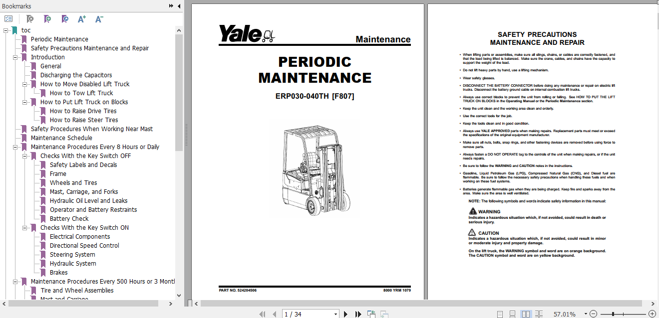 Yale Electric Motor Rider Trucks F807 ERP030035040TH Service Manual 2