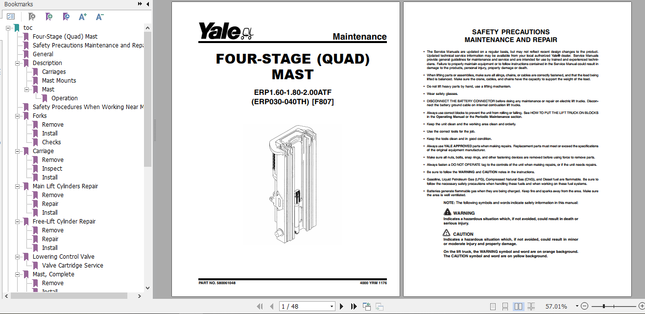 Yale Electric Motor Rider Trucks F807 ERP1.61.82.0ATF Europe Service Manual 4
