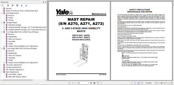 Yale Electric Motor Rider Trucks G807 ERP030VT ERP035VT ERP040VT Service Manual 1