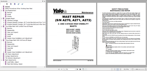Yale Electric Motor Rider Trucks G807 ERP15VT 16VT 18VT 20VT Europe Service Manual 1
