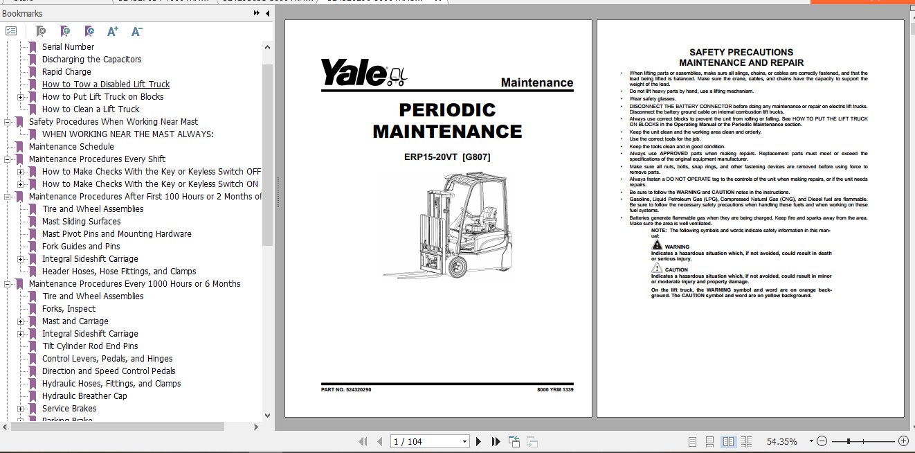 Yale Electric Motor Rider Trucks G807 ERP15VT 16VT 18VT 20VT Europe Service Manual 6