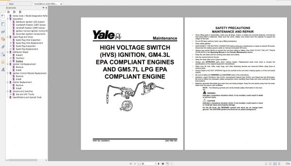Yale Forklift Class 1 5 Full Model DVD Service Manuals Updated 03 8