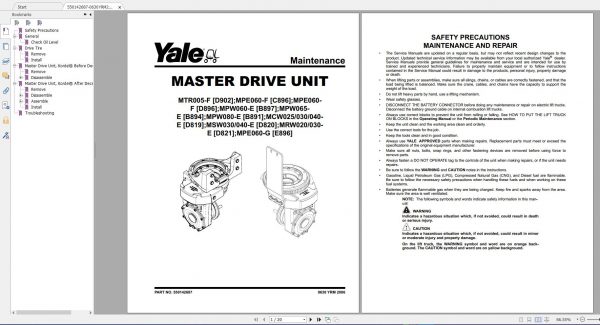 Yale Forklift Class 1 5 Full Model DVD Service Manuals Updated 03 9
