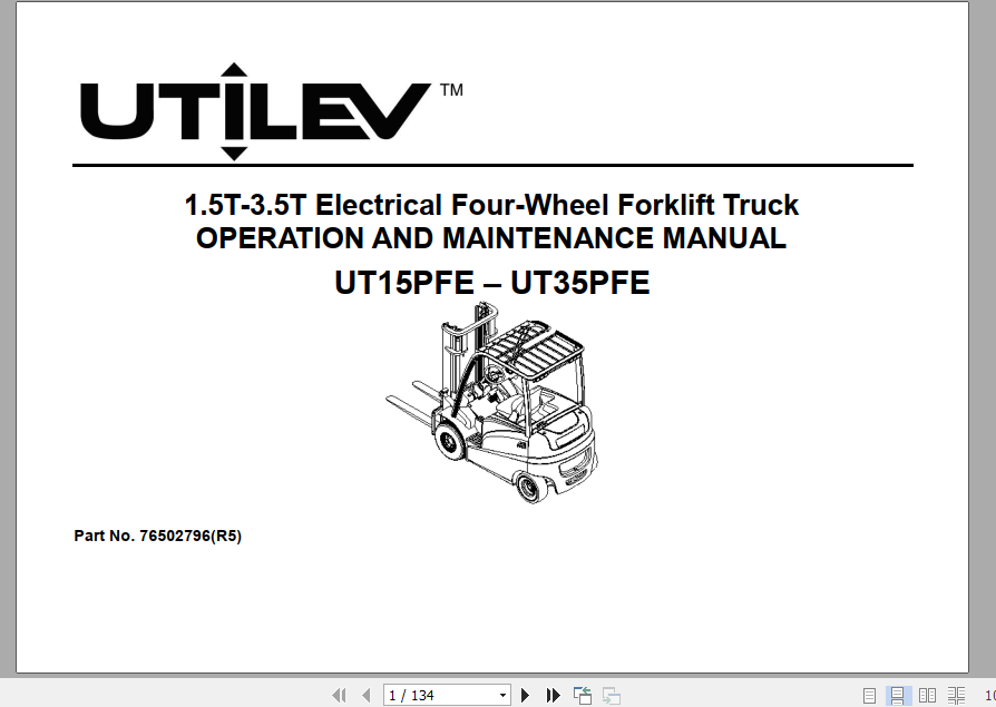 Yale Utilev Electric Forklift Trucks A374 UT15 25PFE Service Service Manual 76502796R5 2