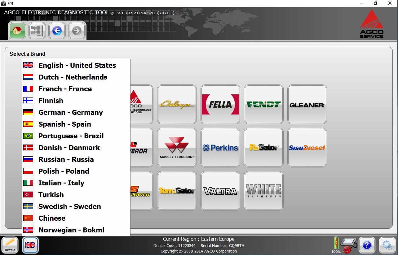 AGCO EDT Electronic Diagnostic Tool V1.107.21194.578 Updated 2021.3 Release 06.2021 Diagnostic Software 8