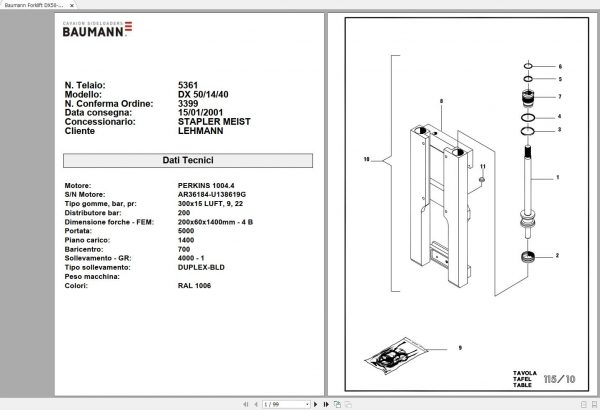 Baumann Forklift DX50 14 40 S.N 5361 Spare Parts Catalogue 1