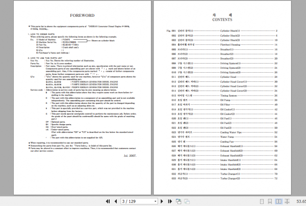 Doosan Engine P158FE DP222 P222FE P222LE Parts Catalog EN 2