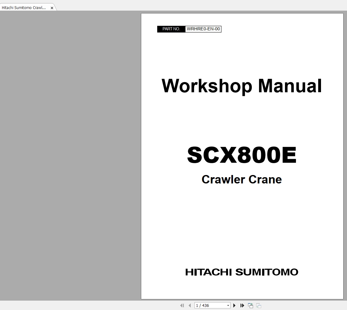 Hitachi Sumitomo Crawler Crane SCX800E Manuals WRHRE0EN00