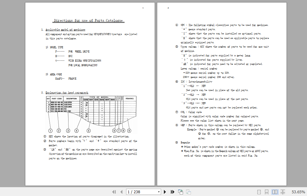 Iseki Front Mower SF370 SF310 Parts Manual 1