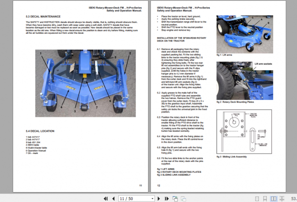 Iseki Front Mower SF370 SF310 Parts Manual 2