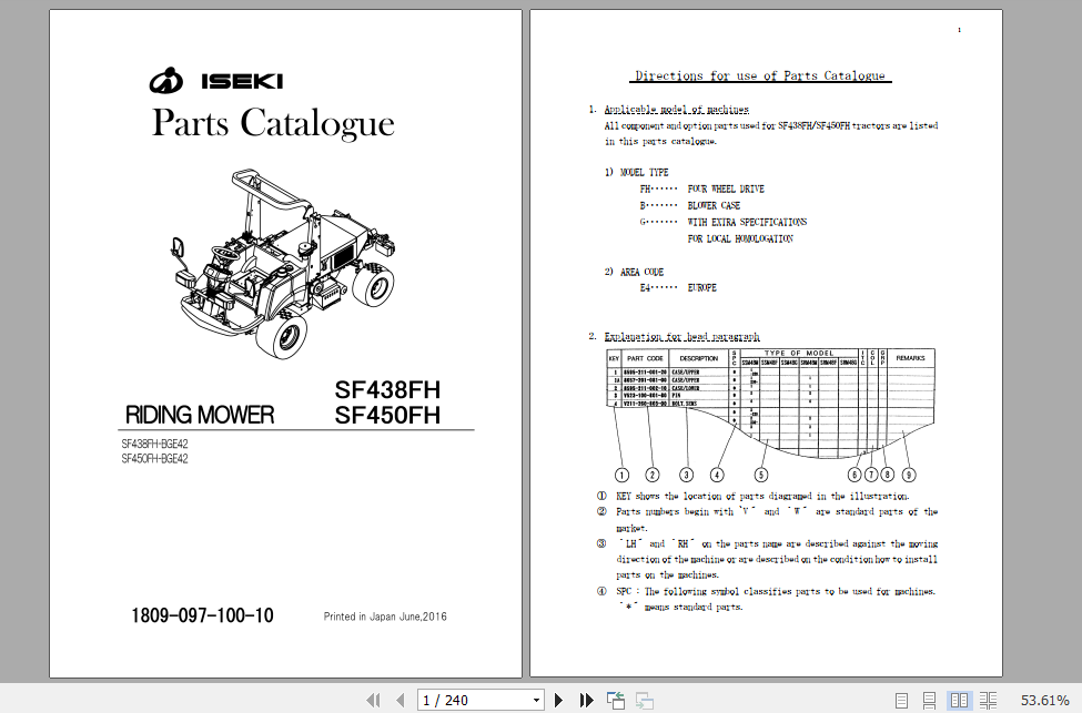 Iseki Lawn Tractor SF450 Parts Manual 3