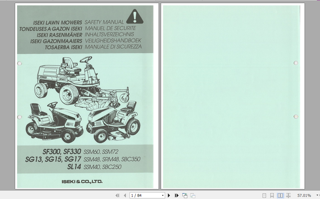 Iseki Lawn Tractor SG153 SG173 Operator Manual 2