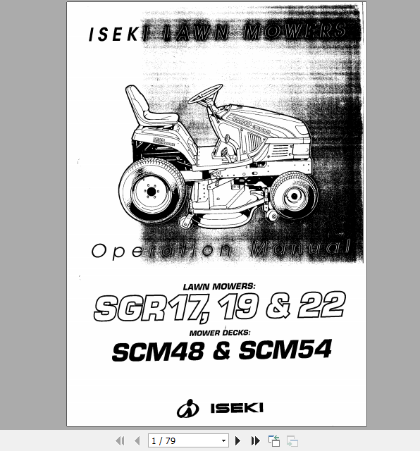 Iseki Lawn Tractor SGR17 SGR19 SGR22 Operator Manual 1