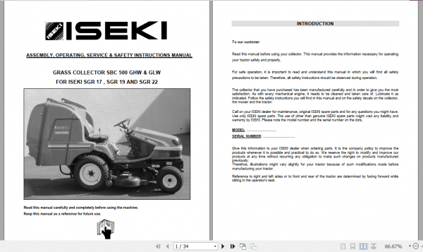 Iseki Lawn Tractor SGR17 SGR19 SGR22 Operator Manual 2