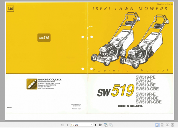 Iseki Lawn Tractor SW519 Operator Manual