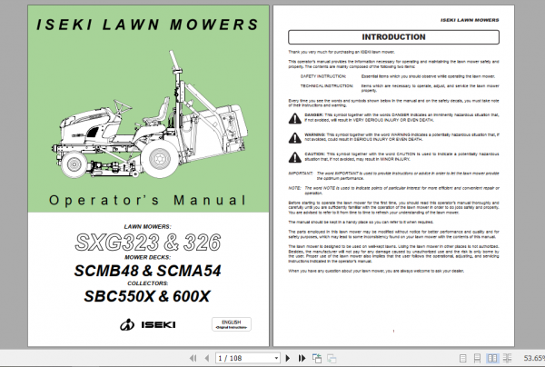 Iseki Lawn Tractor SXG323 SXG326 Operator Manual 1