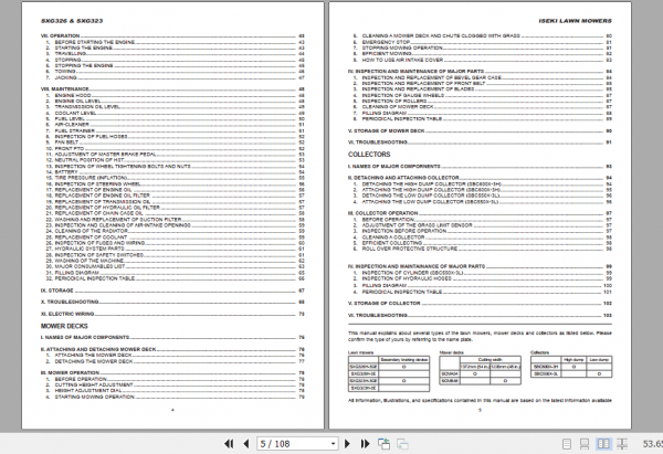 Iseki Lawn Tractor SXG323 SXG326 Operator Manual 2