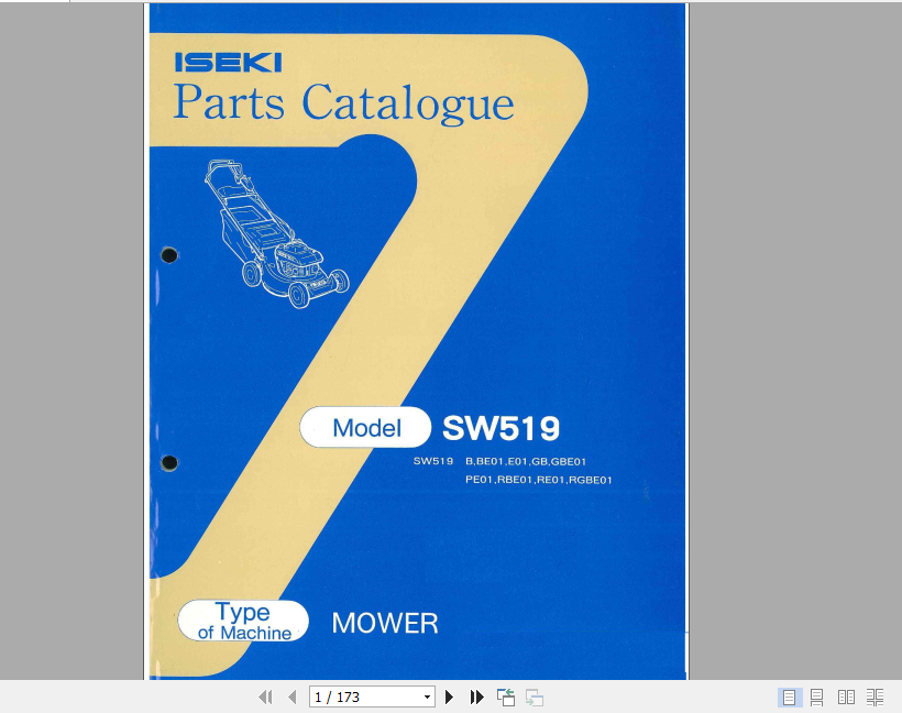 Iseki Mower SW519 Parts Manual 2503 098 100 10 1