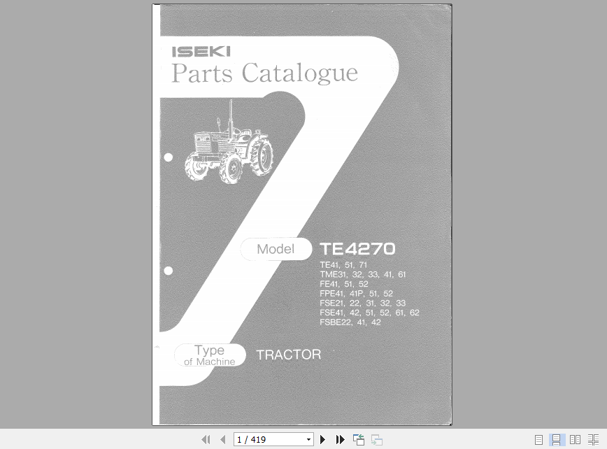Iseki Tractor TE4270 Parts Manual 1