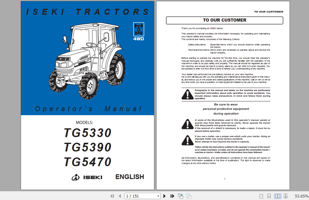 Iseki Tractor TG5330 TG5390 TG5470 Operator Manual 2
