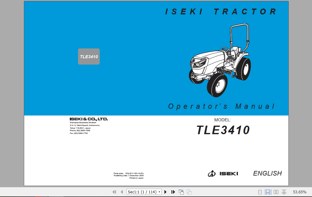 Iseki Tractor TLE3410 Operator Manual 1
