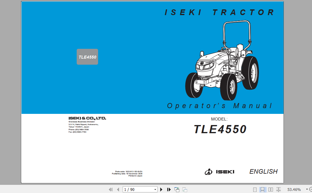Iseki Tractor TLE4550 Operator Manual 1