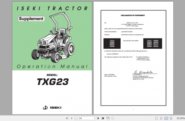 Iseki Tractor TXG23 Operator Manual 1