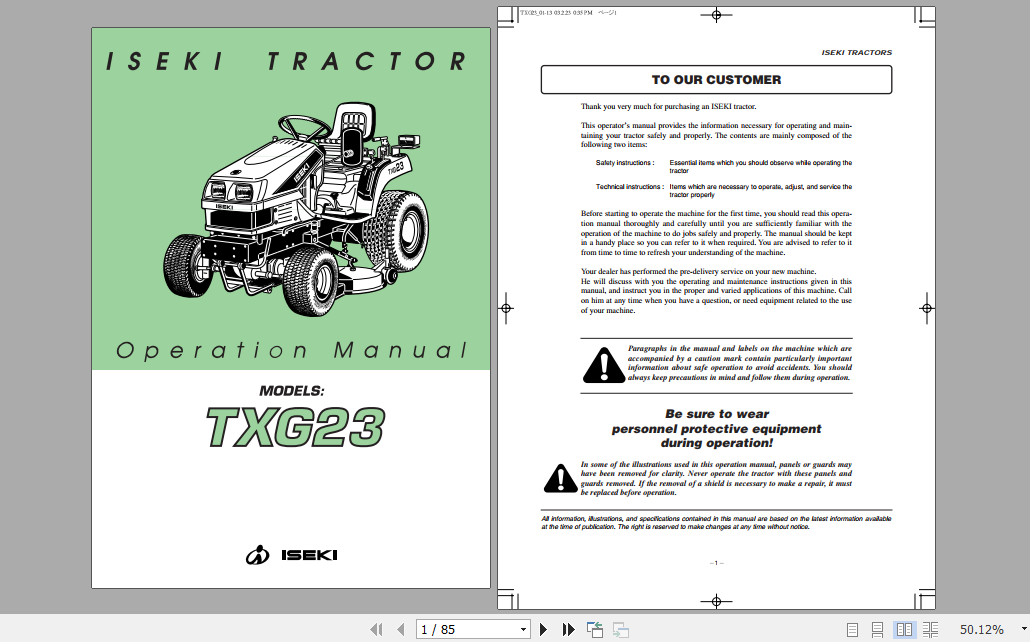 Iseki Tractor TXG23 Operator Manual 3