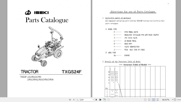 Iseki Tractor TXGS24 Parts Manual 1845 097 100 0A 1