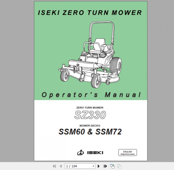 Iseki Zero Turn Mower SZ330 Operator Manual 1