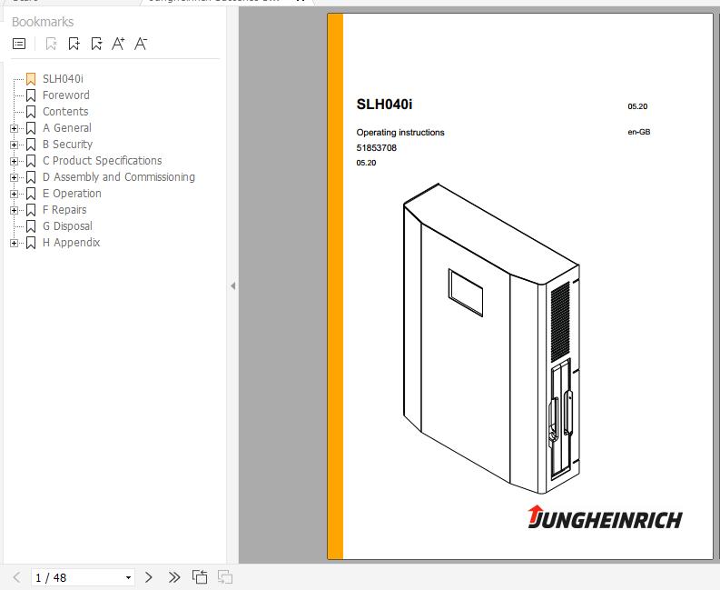 Jungheinrich Batteries SLH 040i SLH 300 SLH 300i SLH 400i Operating Instructions EN 1