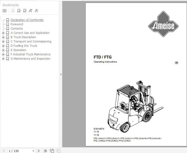 Jungheinrich Counterbalance FTD FTG Operating Instructions 11 2019 EN 51814874 1