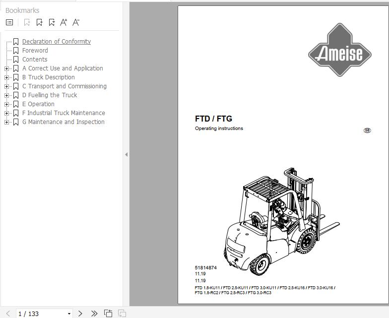 Jungheinrich Counterbalance FTD FTG Operating Instructions 11 2019 EN 51814874 1