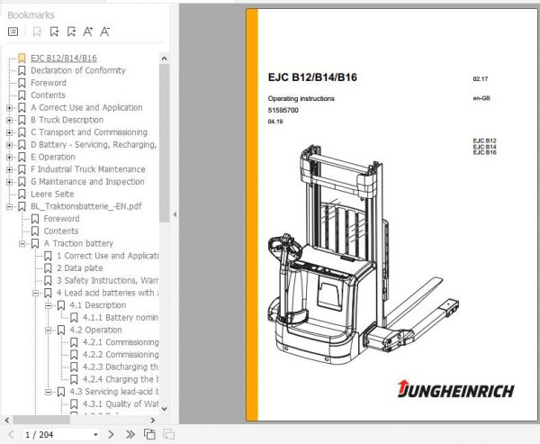 Jungheinrich Electric Pallet Truck EJC B12 B14 B16 Operating Instructions 04 2019 EN 51595700 1