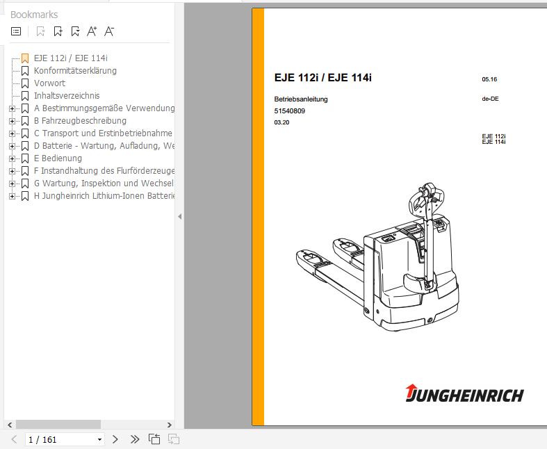 Jungheinrich Electric Pallet Truck EJE 112i EJE 114i Operating Instructions 03 2020 DE 51540809 1