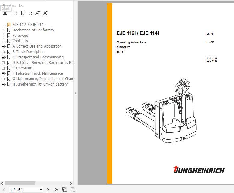 Jungheinrich Electric Pallet Truck EJE 112i EJE 114i Operating Instructions 10 2019 EN 51540817 1