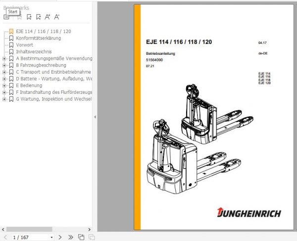 Jungheinrich Electric Pallet Truck EJE 114 116 118 120 Operating Instructions 07 2021 DE 51564090 1