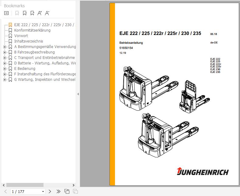 Jungheinrich Electric Pallet Truck EJE 222 225 222R 225R 230 235 Operating Instructions 12 2019 DE 51650154 1