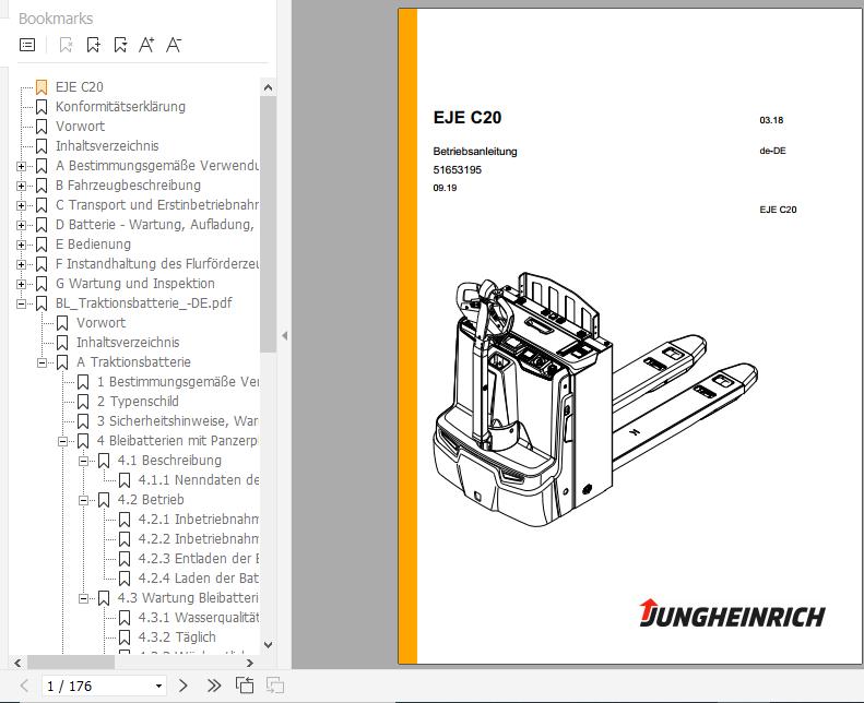 Jungheinrich Electric Pallet Truck EJE C20 Operating Instructions 09 2019 DE 51653195 1