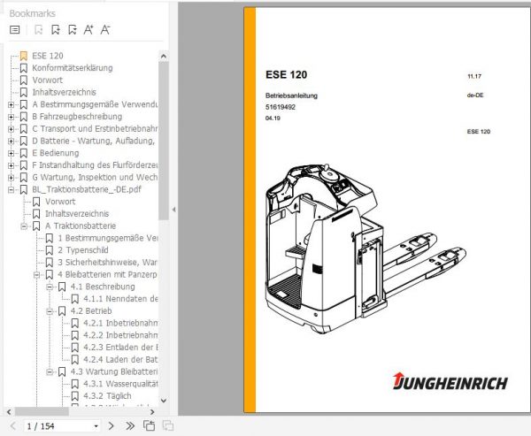 Jungheinrich Electric Pallet Truck ESE 120 Operating Instructions 04 2019 DE 51619492 1