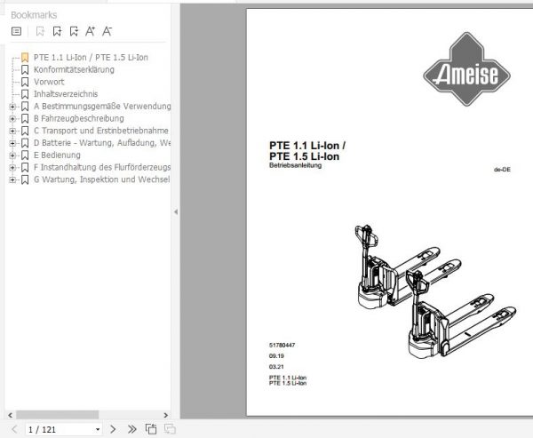 Jungheinrich Electric Pallet Truck PTE 1.1 1.5 Li Ion Operating Instructions 03 2021 DE 51780447 1