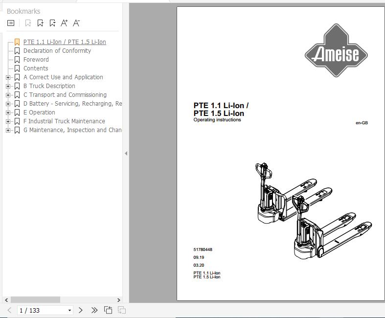 Jungheinrich Electric Pallet Truck PTE 1.1 1.5 Li Ion Operating Instructions 03 2021 EN 51780448 1
