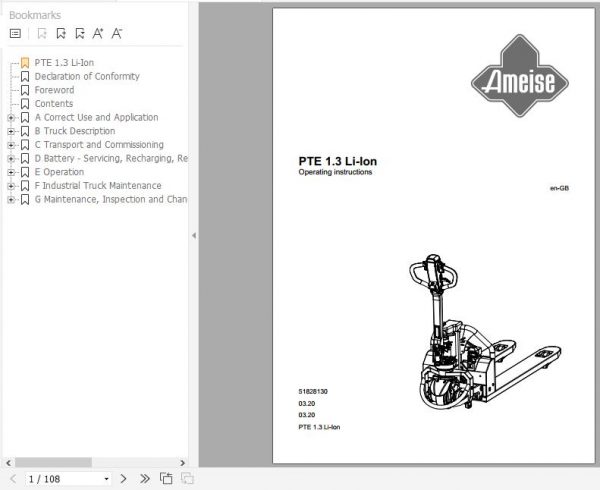 Jungheinrich Electric Pallet Truck PTE 1.3 Li Ion Operating Instructions 06 2020 EN 51828130 1
