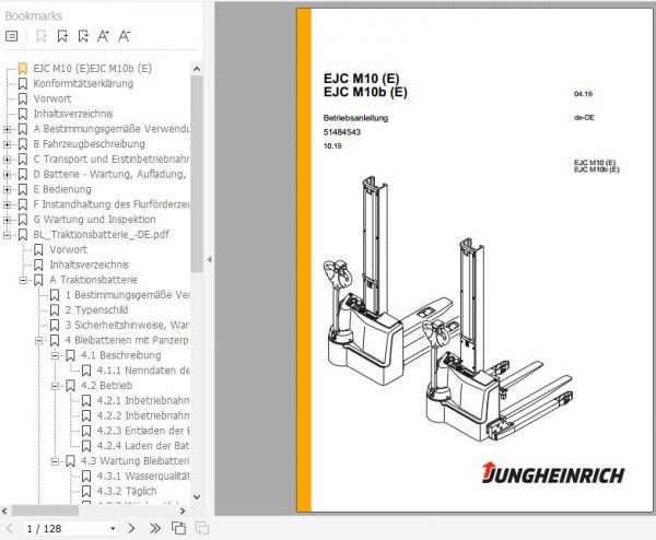 Jungheinrich Electric Stacker Truck EJC M10E EJC M10bE Operating Instructions 10 2019 DE 51484543 1
