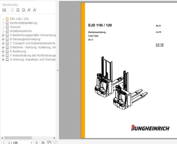Jungheinrich Electric Stacker Truck EJD 118i EJD 120 Operating Instructions 06 2021 DE 51877365 1