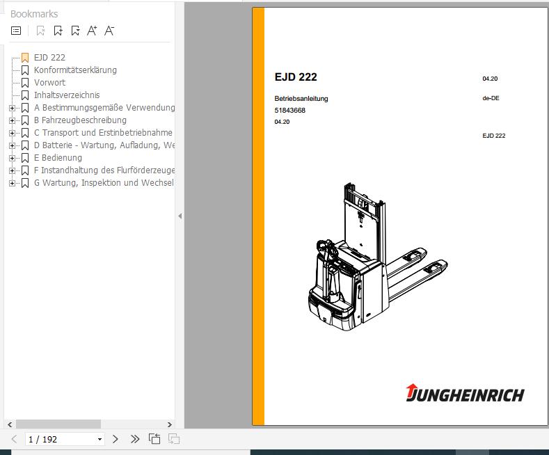 Jungheinrich Electric Stacker Truck EJD 222 Operating Instructions 04 2020 DE 51843668 1