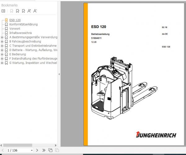 Jungheinrich Electric Stacker Truck ESD 120 Operating Instructions 12 2020 DE 51664611 1