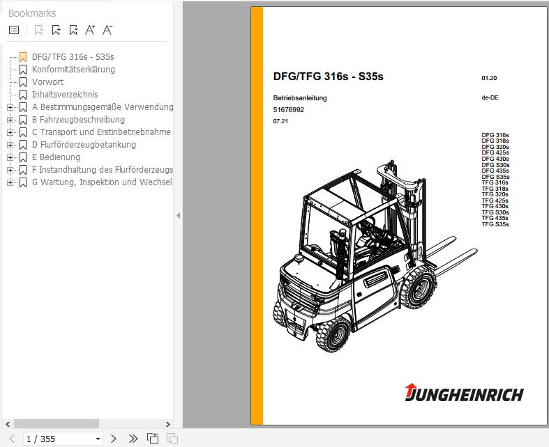 Jungheinrich Forklift DFG TFG 316s 435s Operating Instructions 07 2021 DE 51676992 1