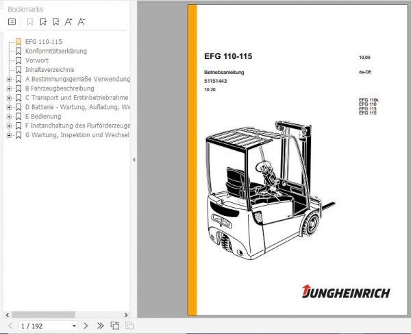 Jungheinrich Forklift EFG 110 115 Operating Instructions 10 2020 DE 51151443 1